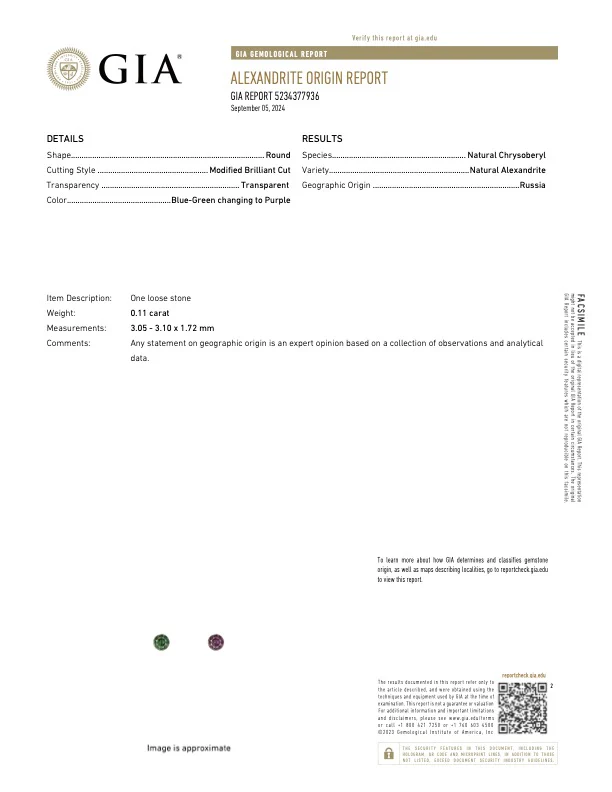 0.11 Carat Alexandrite - Russian - GIA - Image 3