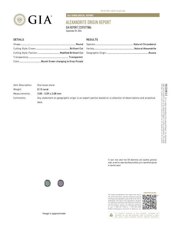 0.13 Carat Alexandrite - Russian - GIA - Image 2
