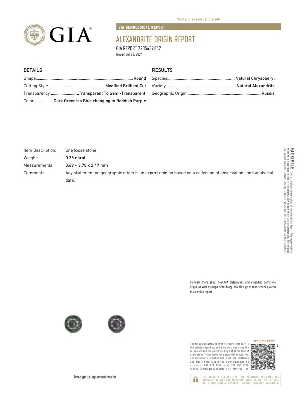 0.25 Carat Alexandrite - Russian - GIA - Image 2