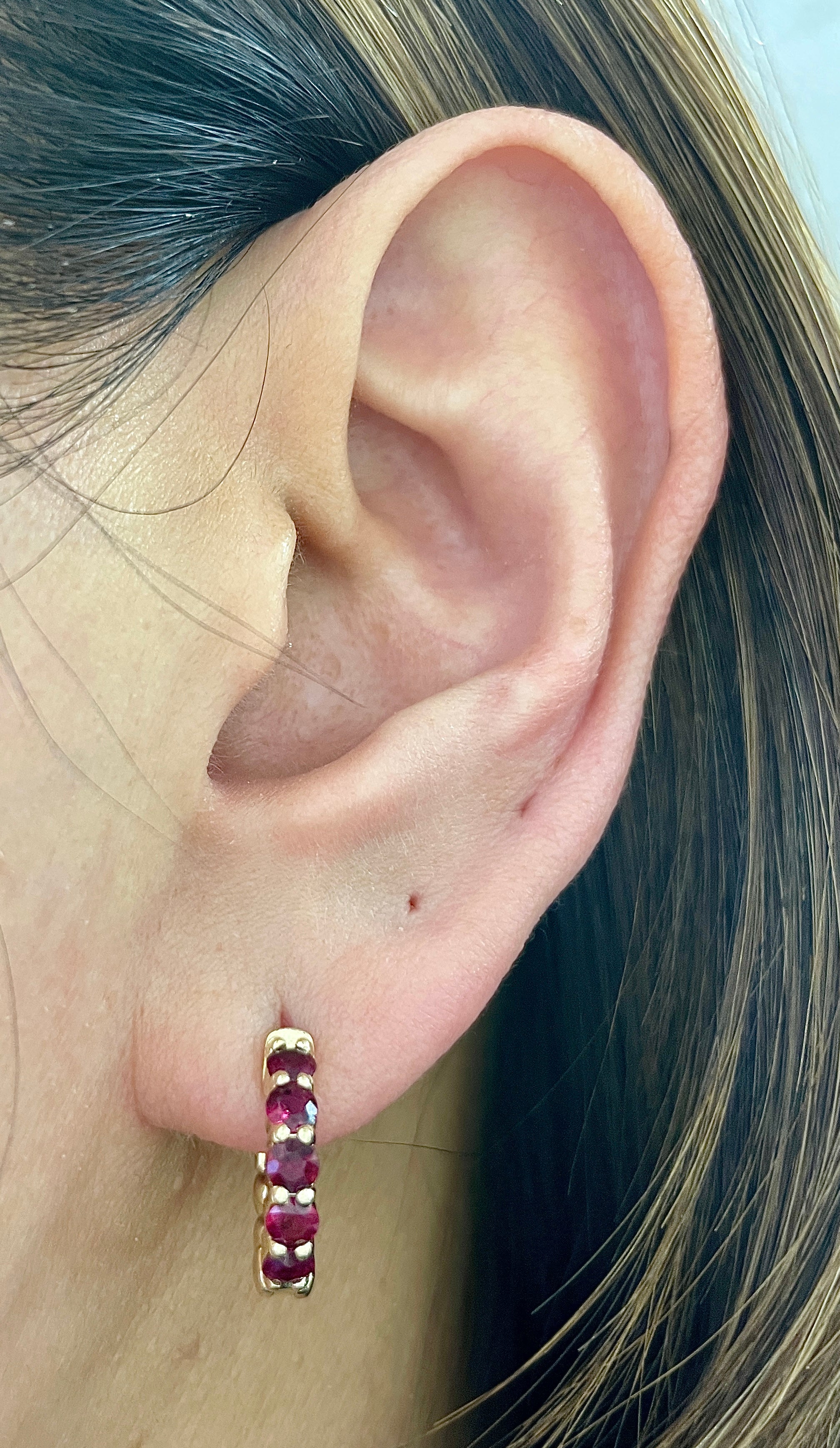 1.00 Carat Ruby Mini Hoop Earrings - Image 2