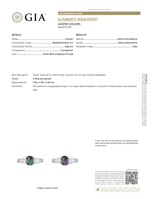 1.02 Carat Alexandrite and Diamond Ring - GIA - Image 3