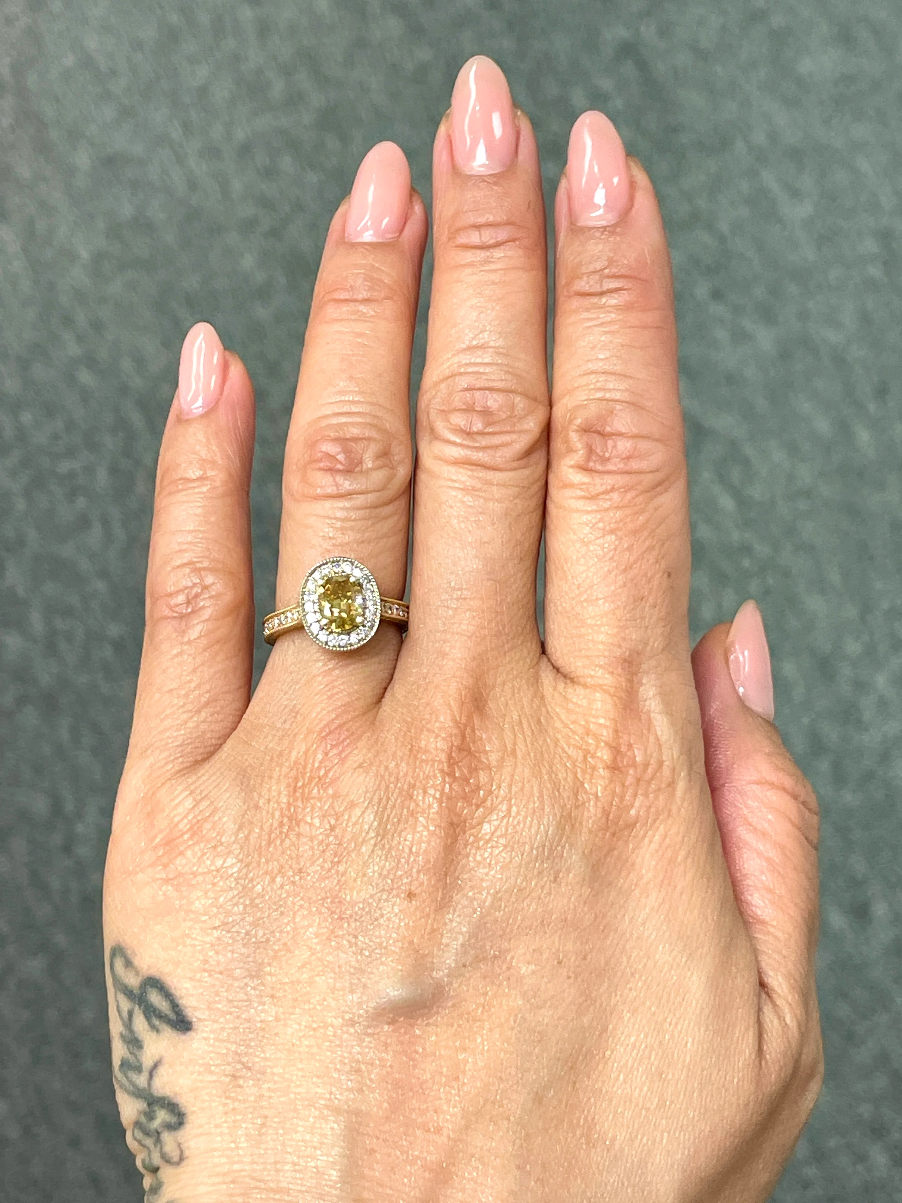 1.10 Carat Fancy Deep Brownish Orangy Yellow Diamond and Diamond Ring - GIA - Image 2
