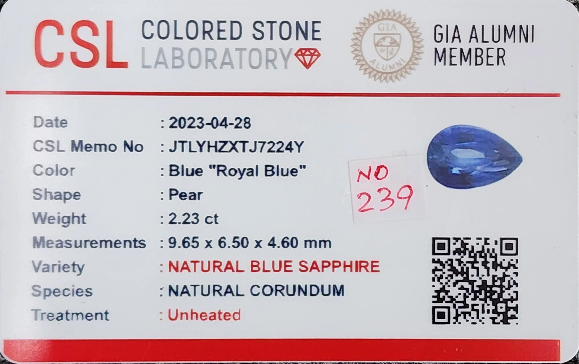 1.19 Carat Blue No Heat Sapphire - CSL - Image 2