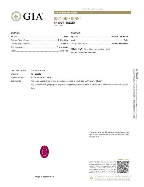 1.21 Carat Ruby - GIA - Burma Pigeons Blood - Image 5