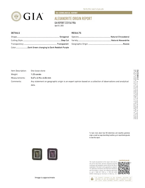 1.23 Carat Alexandrite - Russian - GIA - Image 2