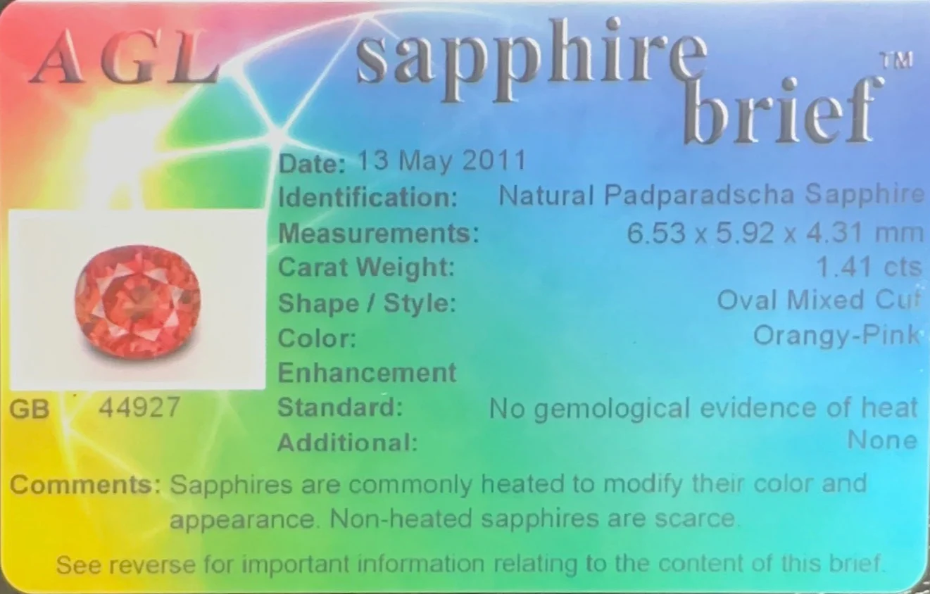 1.41 Carat No Heat Padparadscha Sapphire - AGL - Image 2