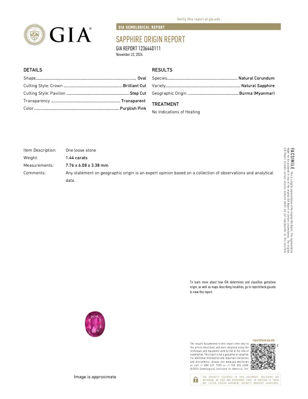 1.44 Carat Burma No Heat Pink Sapphire - GIA - Image 4