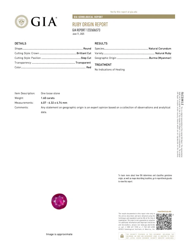 1.60 Carat Burma No Heat Ruby - GIA - Image 3