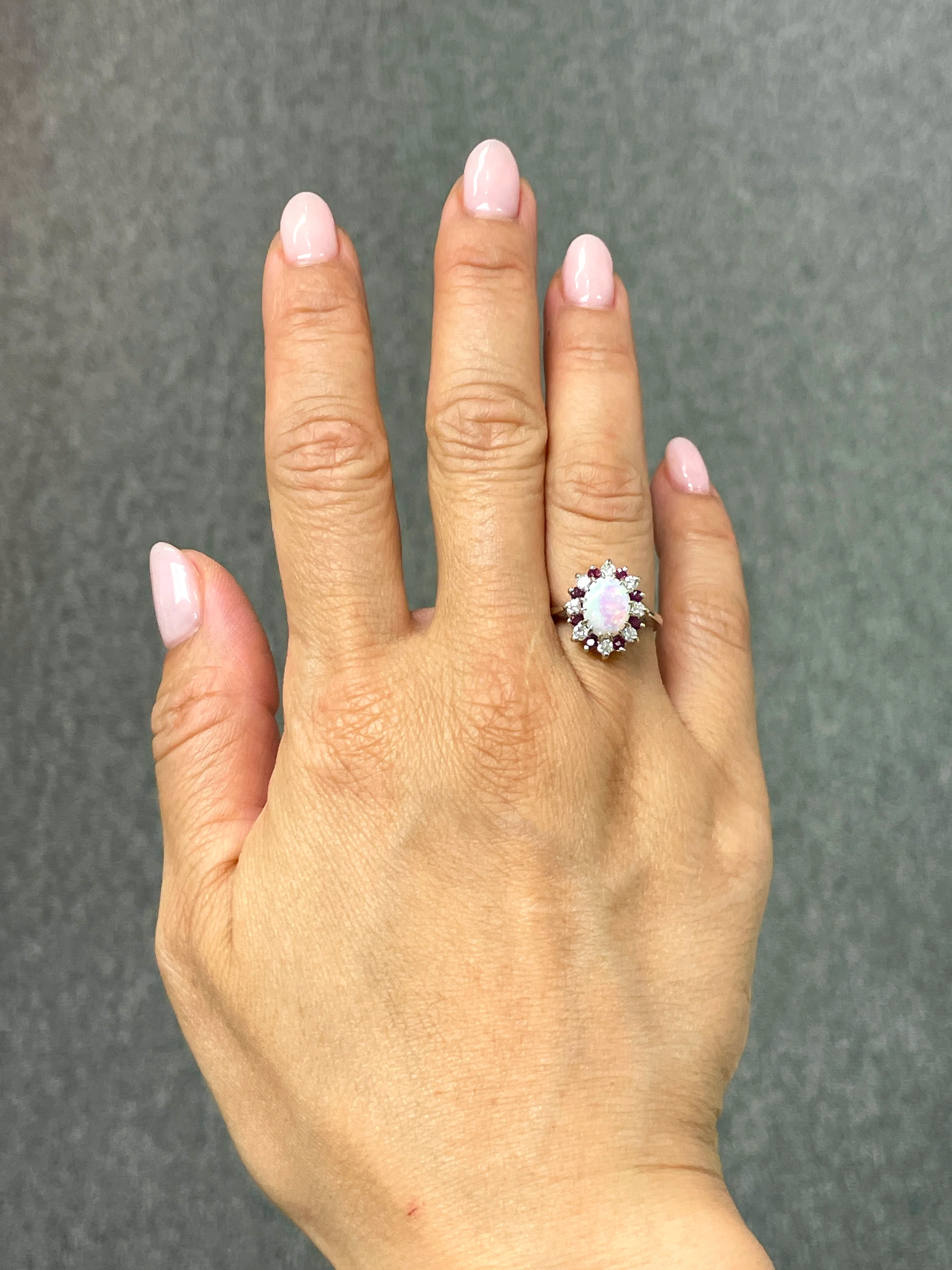 1.70 Carat White Opal, Ruby and Diamond Ring - Image 2