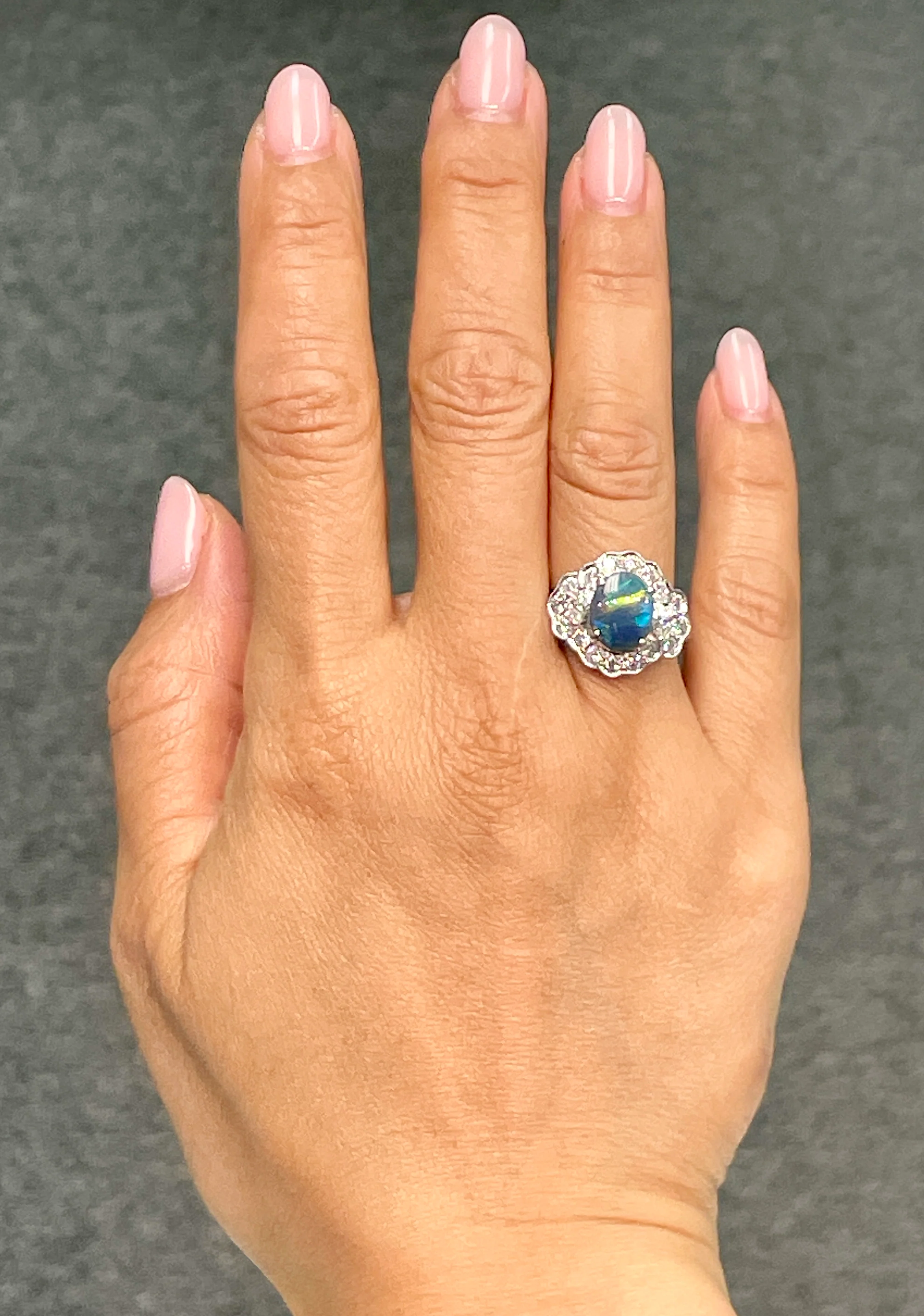 1.75 Carat Black Opal and Diamond Ring - Image 5