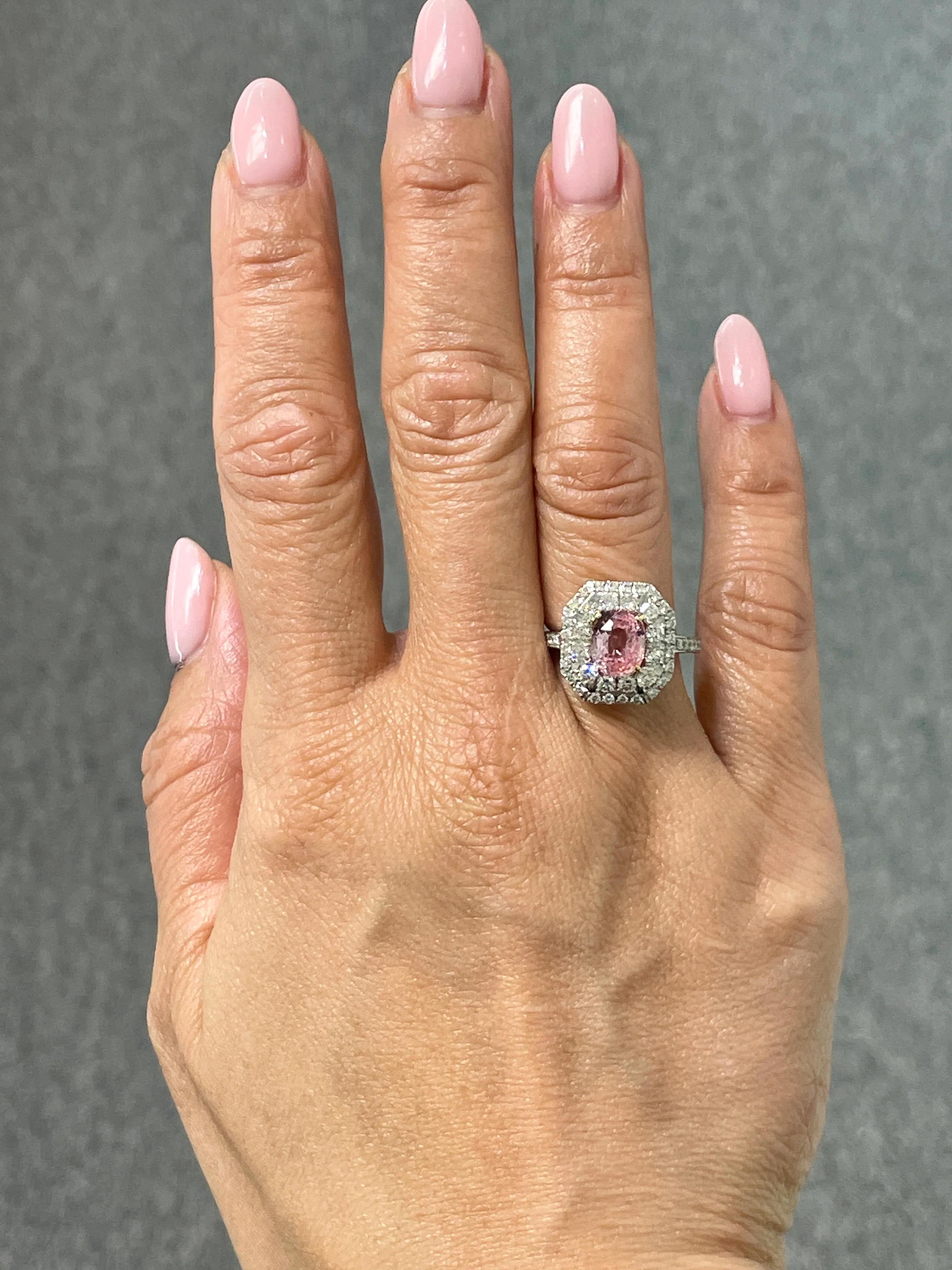 2.18 Carat Padparadscha Sapphire and Diamond Ring - GRS - Image 2