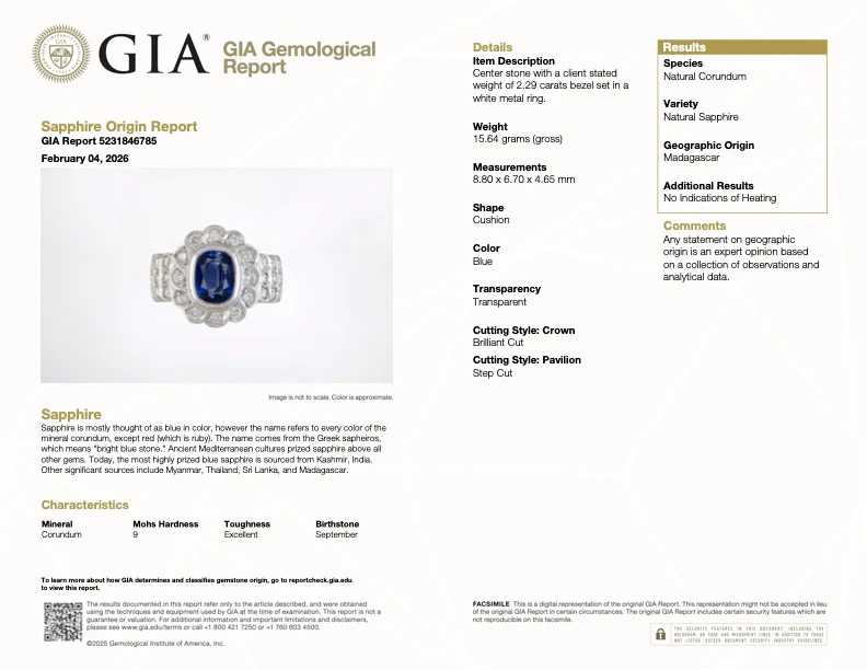2.94 Carat Madagascar Sapphire and Diamond Platinum Ring - GIA - Image 3
