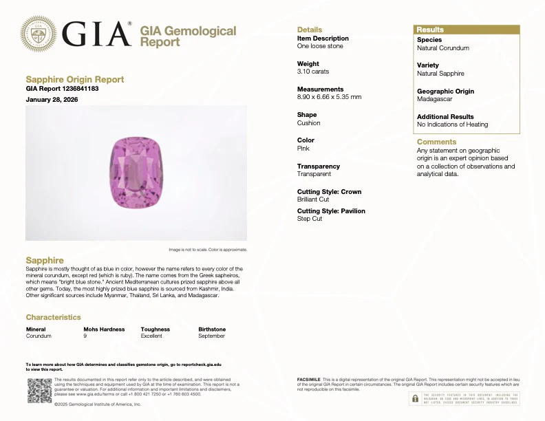 3.10 Carat No Heat Pink Sapphire - GIA - Image 3