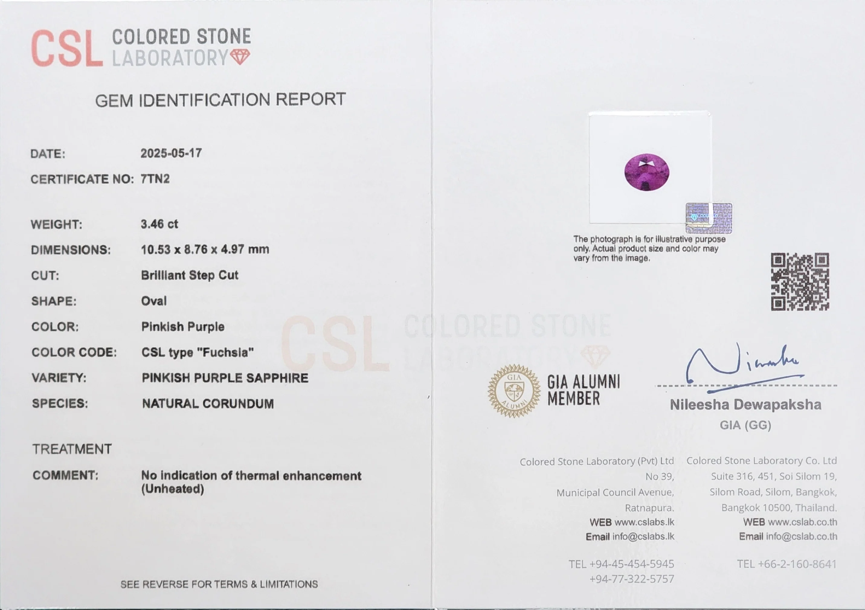 3.46 Carat Pinkish No Heat Sapphire - CSL - Image 2