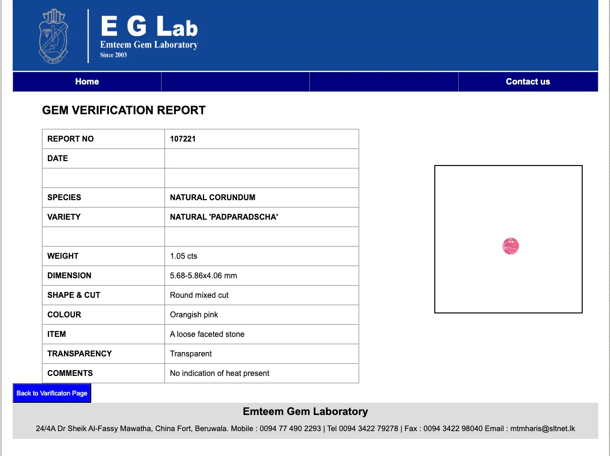 1.05 Carat No Heat Padparadscha Sapphire - EGL - Image 3