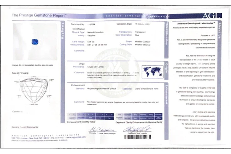 5.35 Carat No Heat Blue Sapphire - AGL - Image 3
