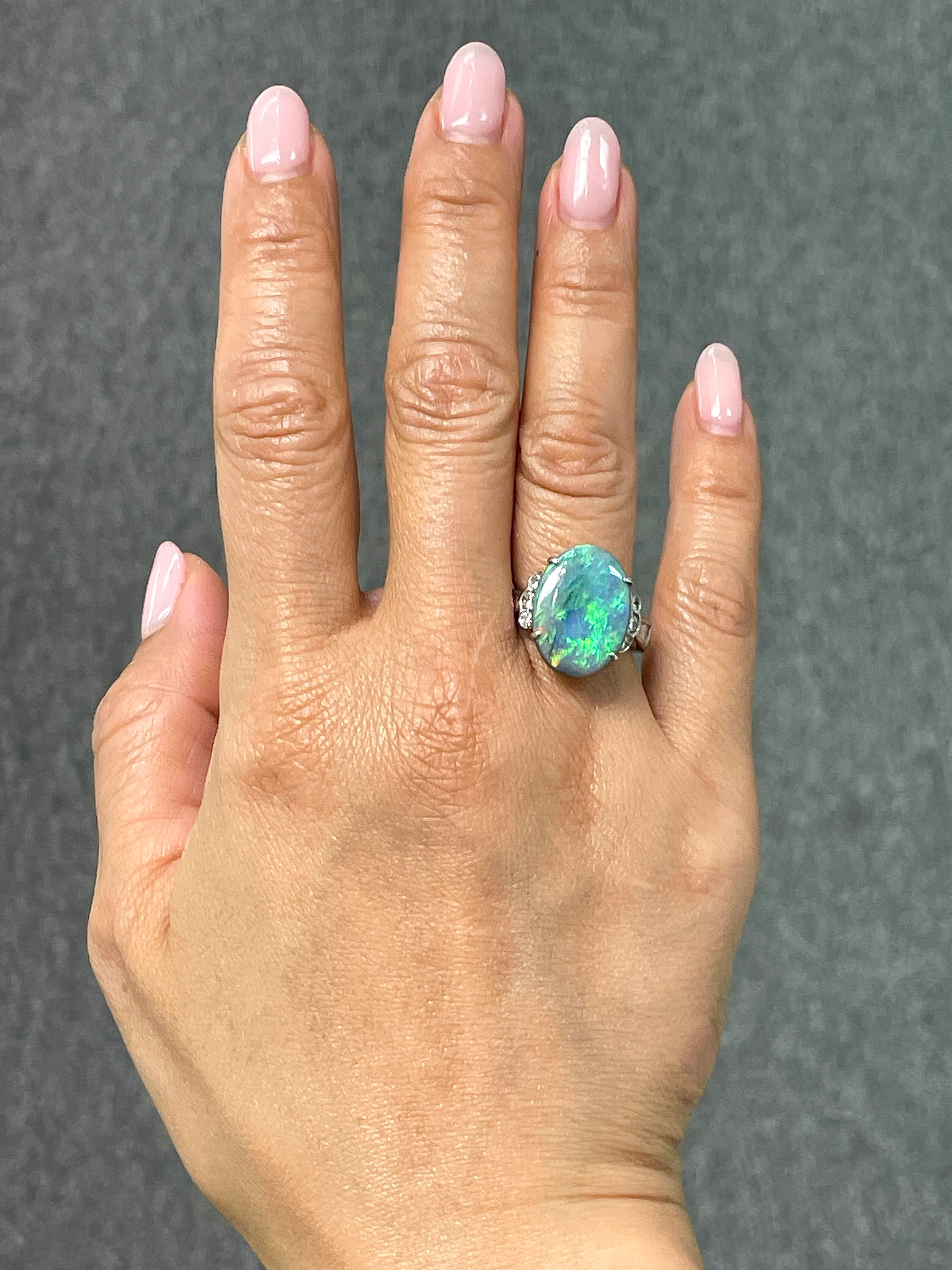 7.97 Carat Black Opal and Diamond Ring - Image 5