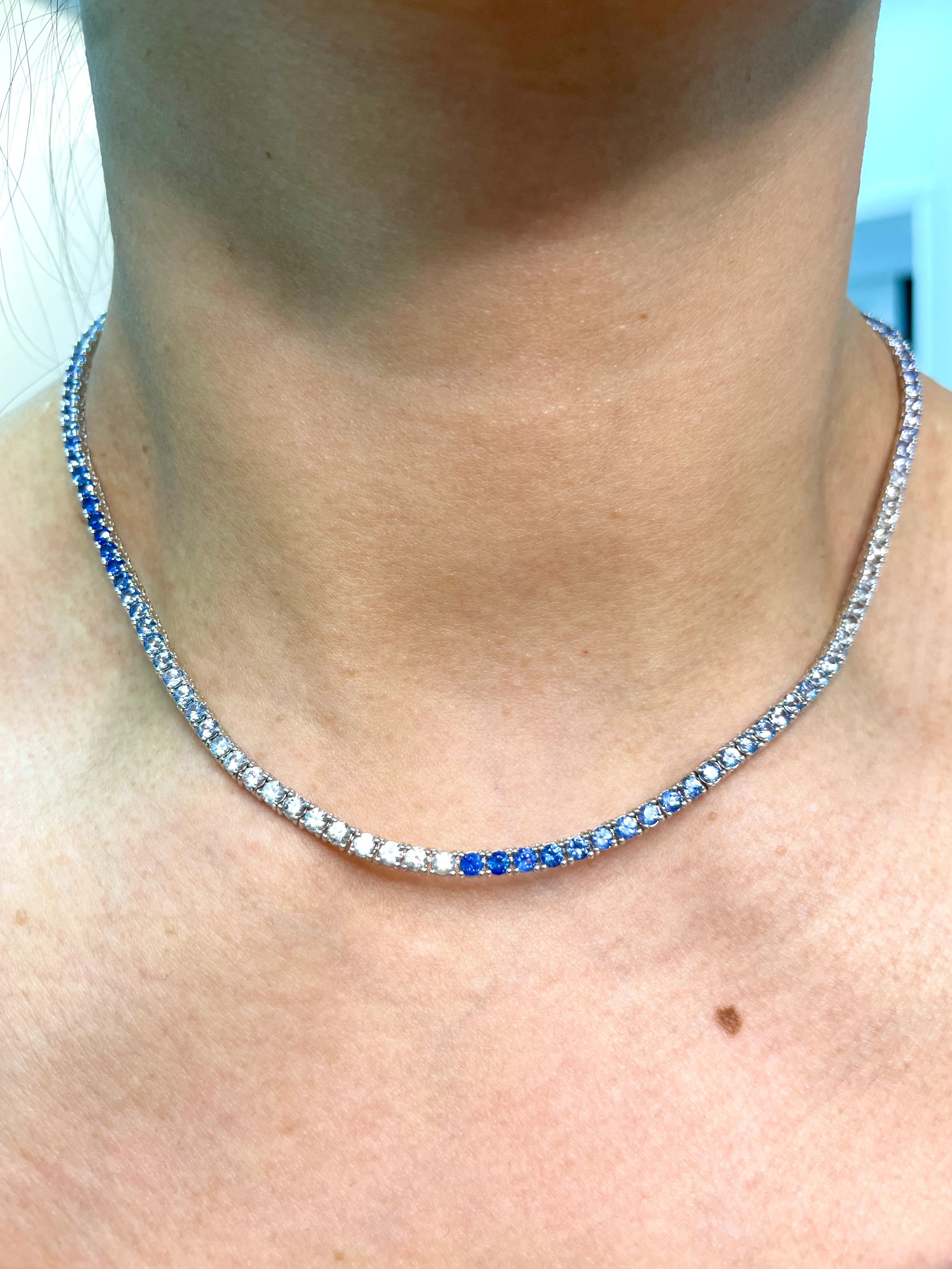 10.74 Carat Blue Sapphire Ombre Diamond Tennis Necklace - Image 2