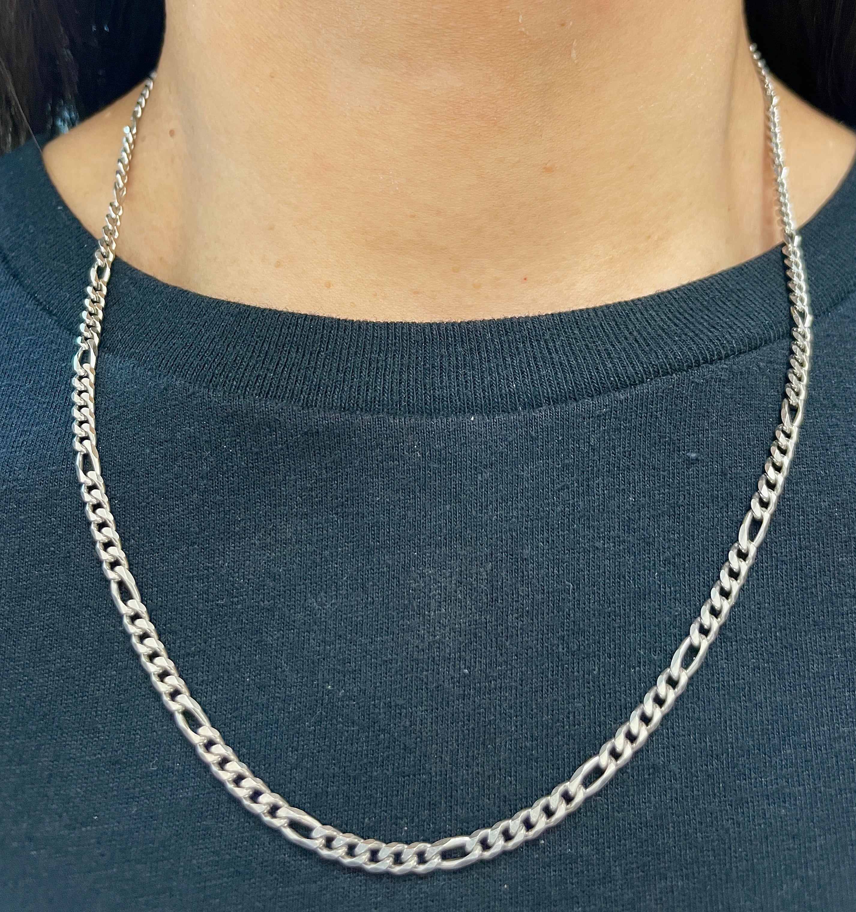 Solid Platinum Figaro Link Necklace - 3.3mm - Image 2