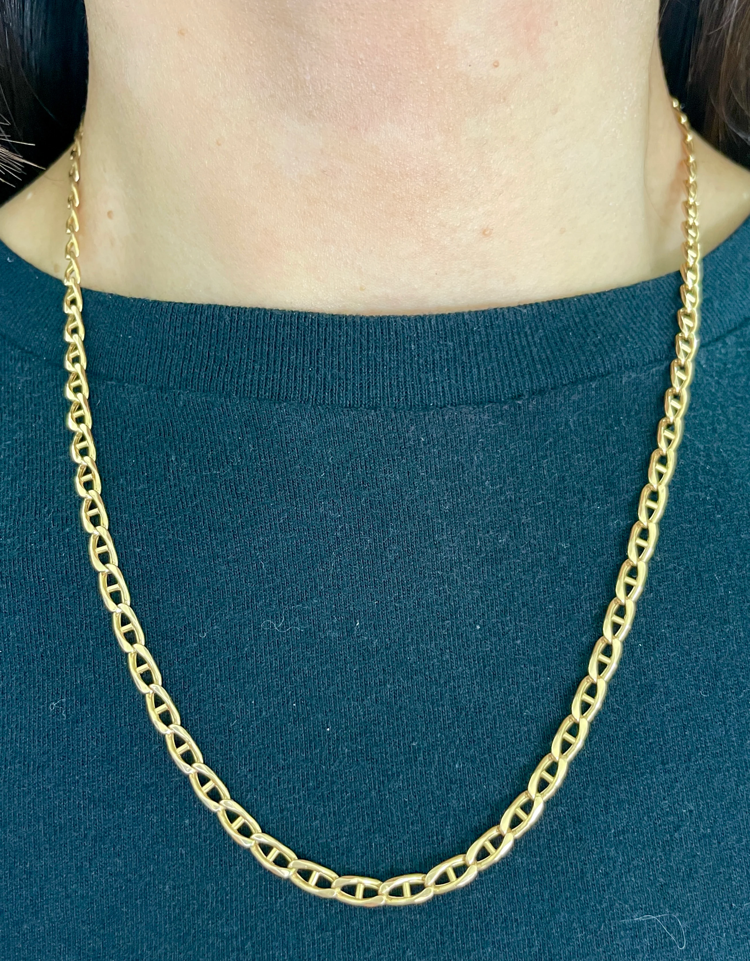 Solid 14k Gold Mariner Link Chain Necklace - 3.5mm - Image 2