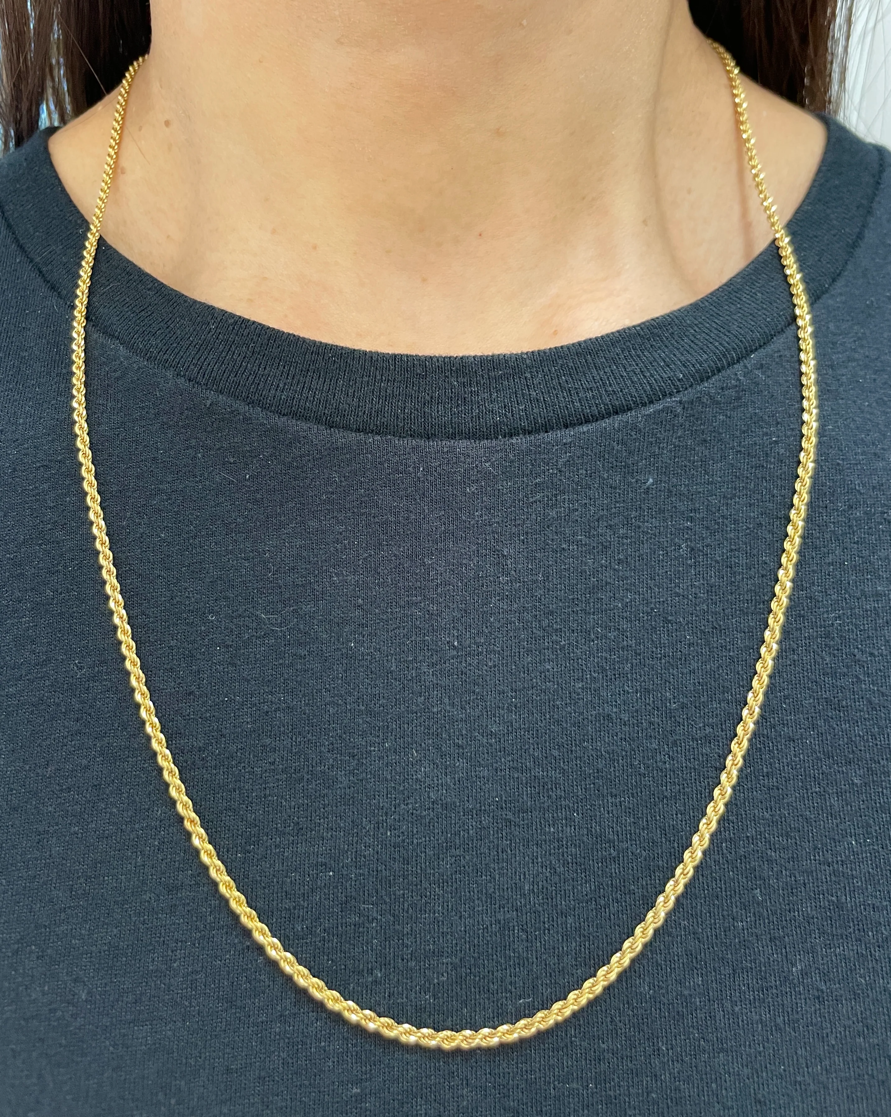 Solid 14k Gold Rope Necklace - 2mm - Image 2
